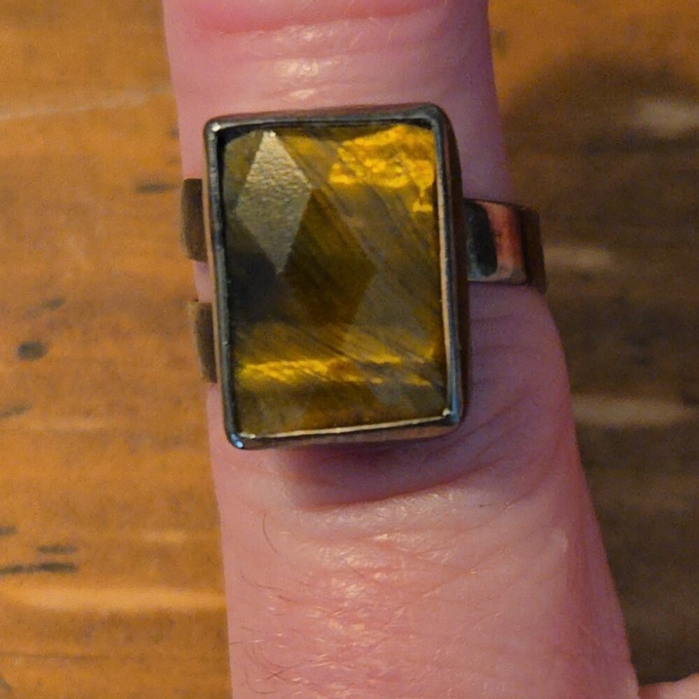 🐅 Tiger’s Eye Square Ring | Sterling Silver .925 | Size 5.5 Approx. | Museum